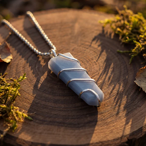 Angelite Stone Locket with Chain - Image 3