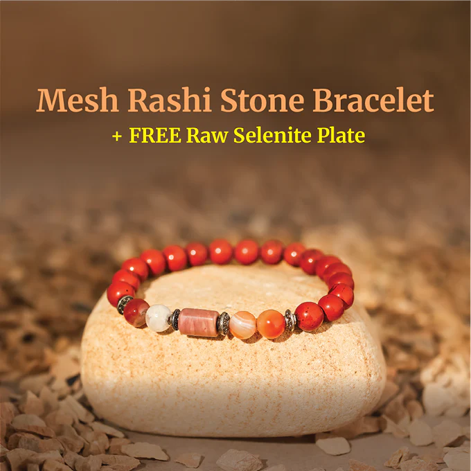 Aries (Mesh Rashi) Stone Bracelet with FREE Raw Selenite Plate - Image 4
