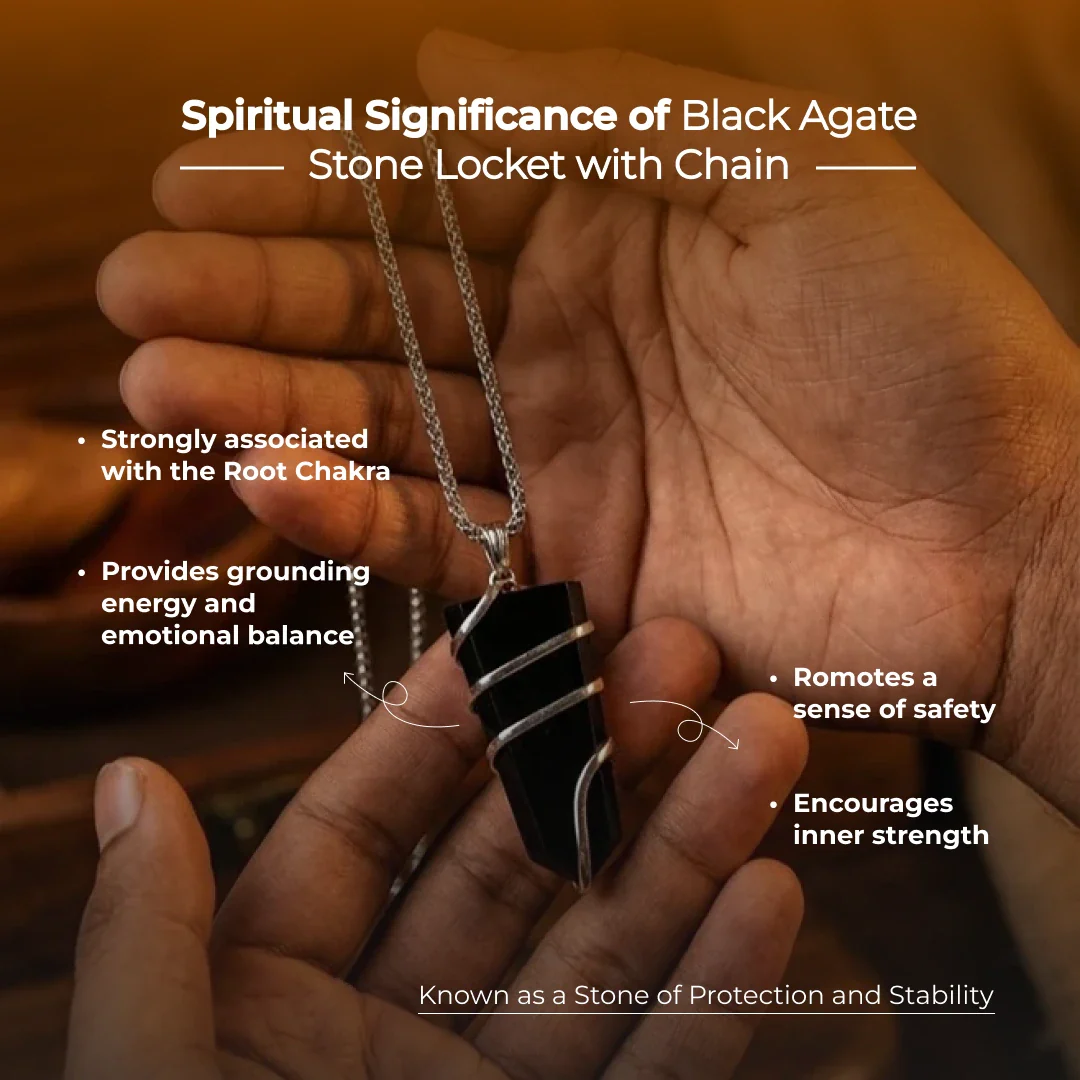 Black Agate Stone Locket with Chain - Image 7