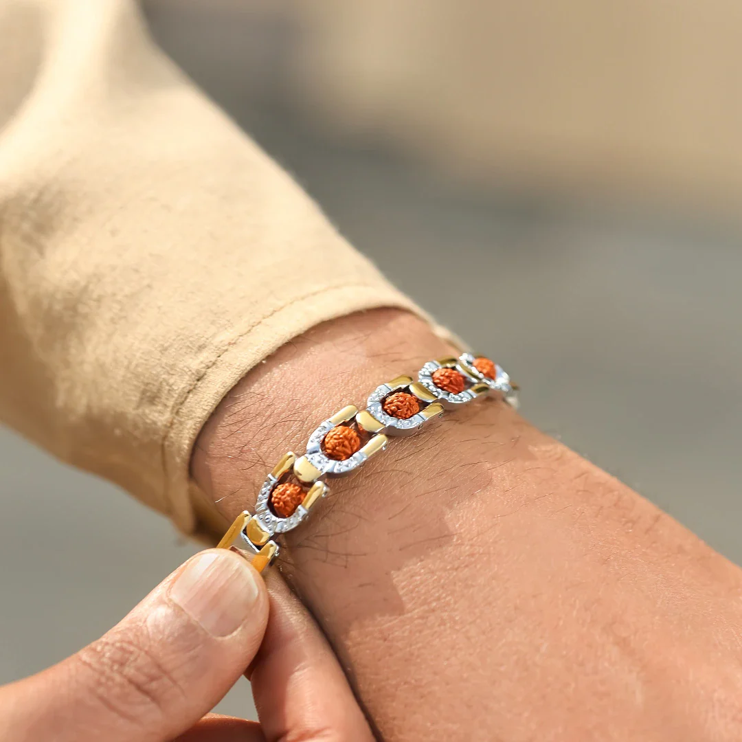 Divine Dual Tone Arc Chain Rudraksha Bracelet - Image 3
