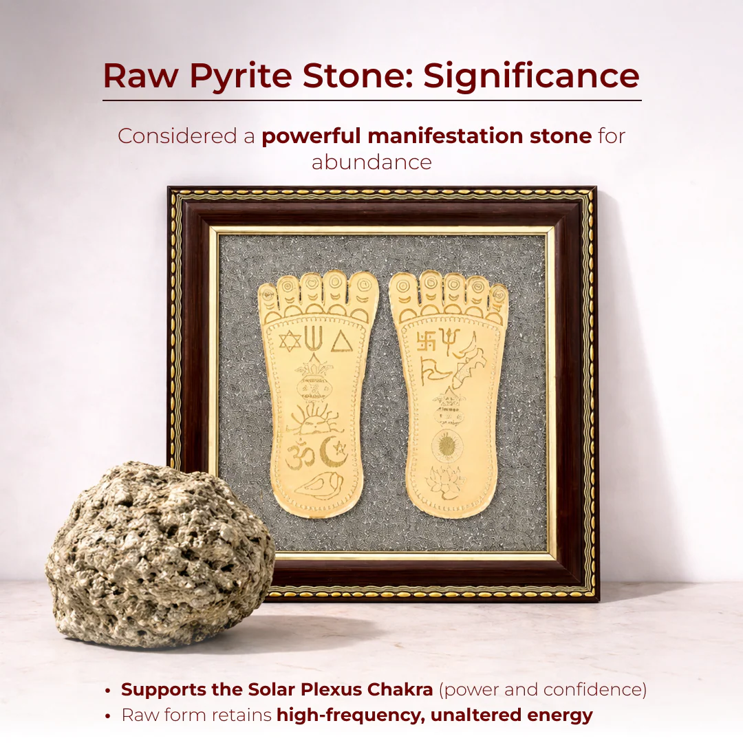 Raw Pyrite Frame with Goddess Laxmi Charan Paduka - Image 4