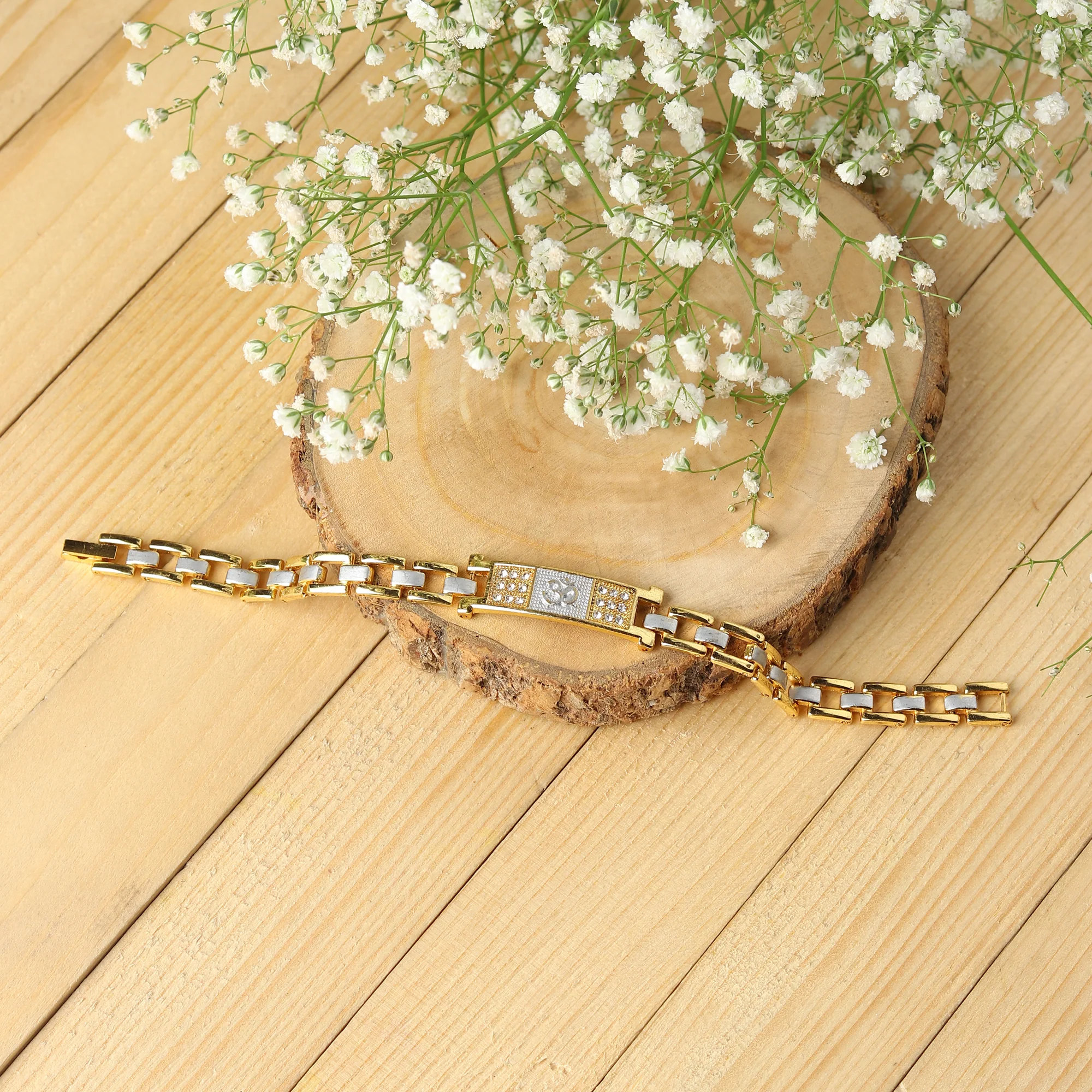Gold Plated Duotone Om Serenity Bracelet - Image 4