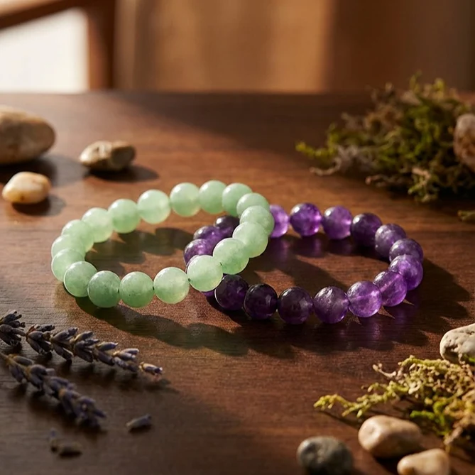 Green Aventurine & Amethyst Bracelet Combo for Emotional Healing and Growth - Image 2