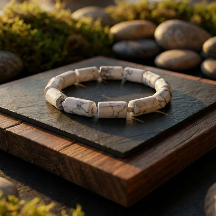 Howlite Rectangular Stone Bracelet