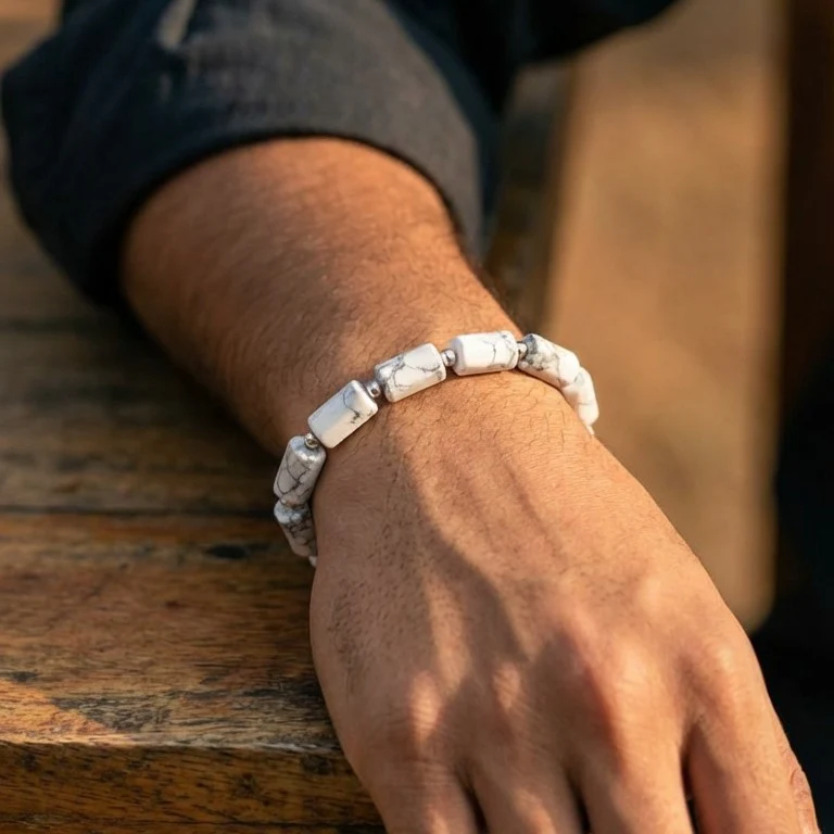 Howlite Rectangular Stone Bracelet - Image 2