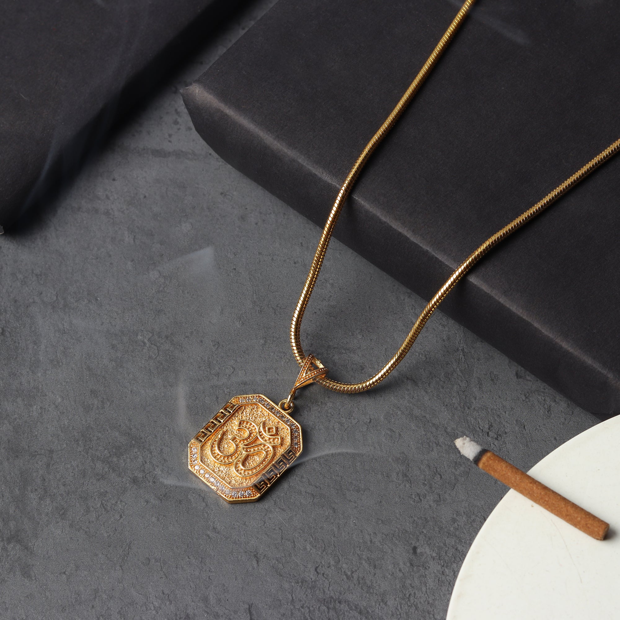 Gold Plated OM Diamond Pendant Necklace - Image 6