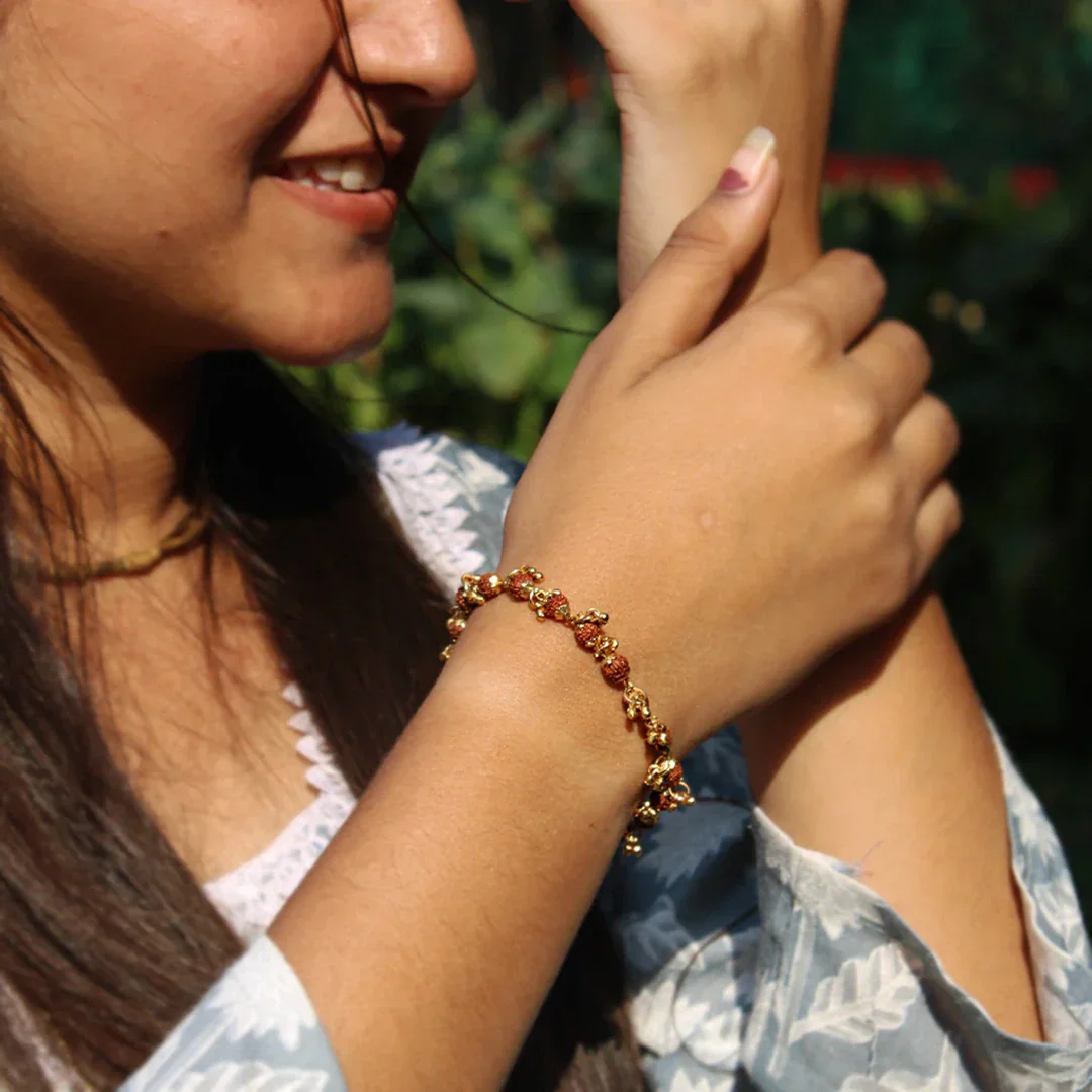 Gold Plated Rudraksha Bracelet For Women - Image 3