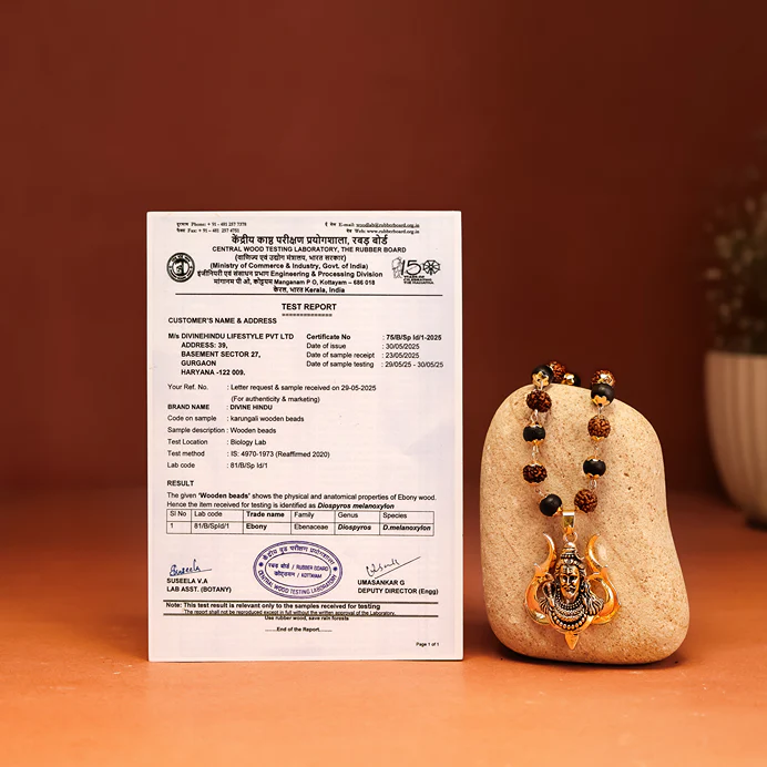 Rudraksha Karungali Malai in Gold-Cap with Shiv Pendant - Image 6