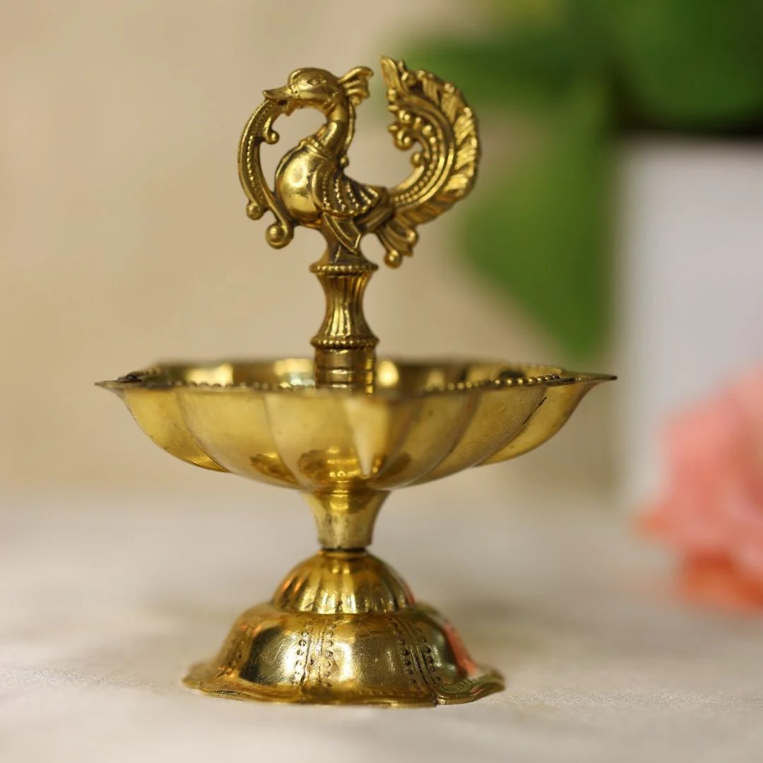 Seven Wicks Peacock Oil Brass Lamp - Image 6