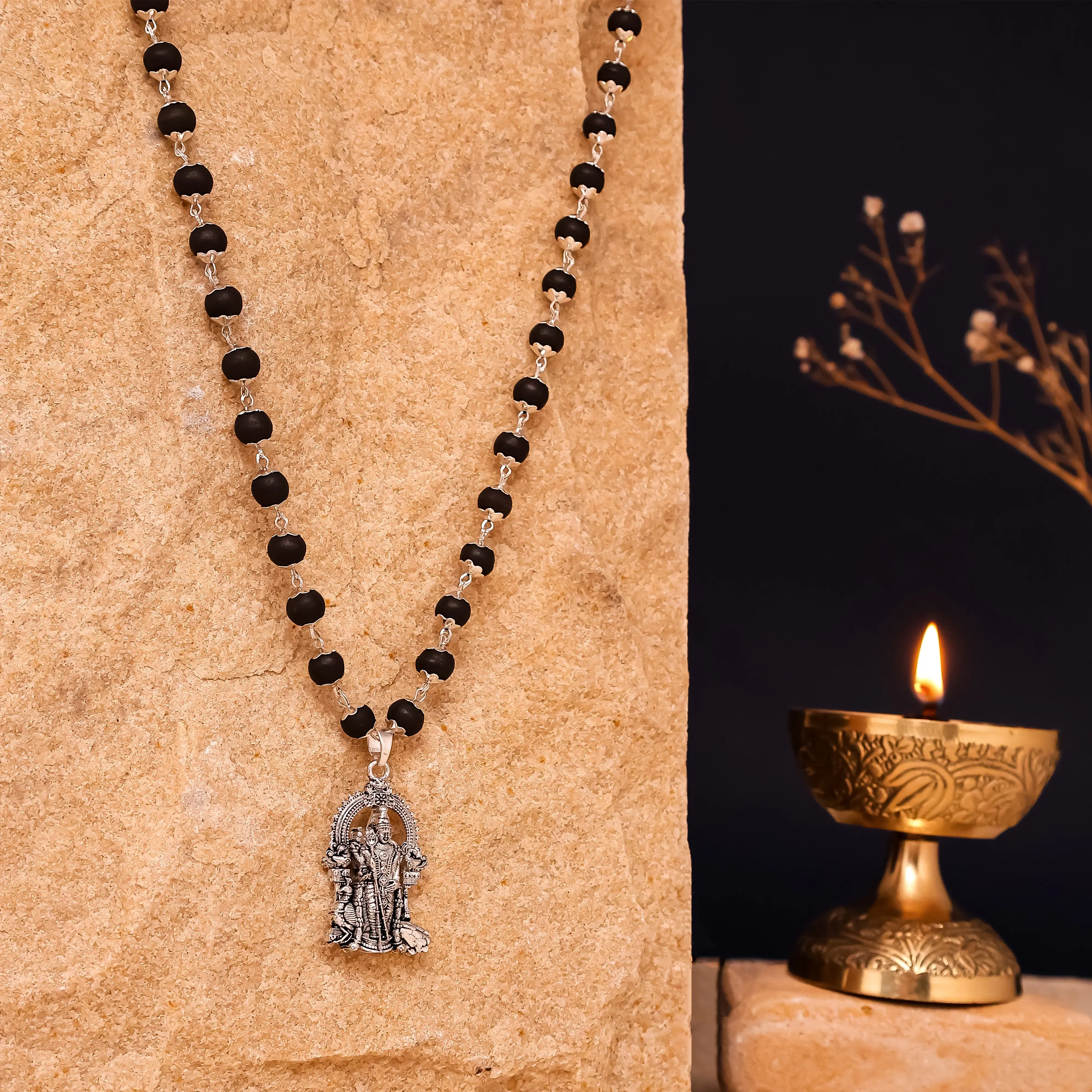 Silver plated Lord Murugan Pendant with FREE Karungali Bracelet - Image 4