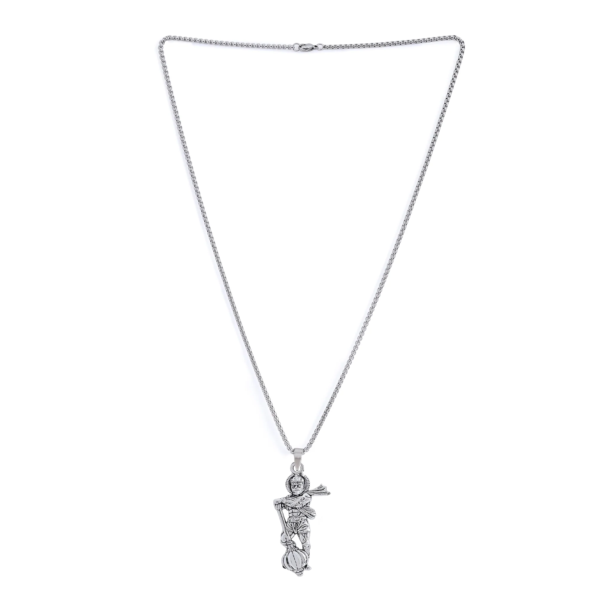 Silver Plated Standing Hanuman Gadha Pendant - Image 5