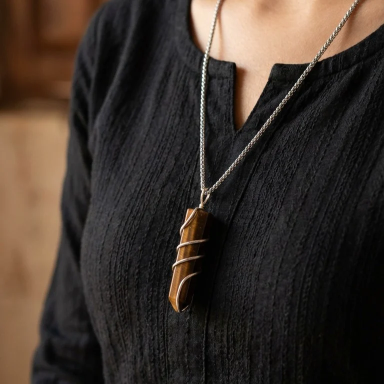 Tiger Eye Stone Locket with Chain - Image 2